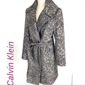 Calvin Klein Long grey coat with waist tie